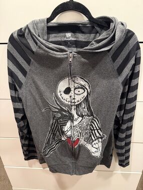 Disney Gray & Black Striped Zip Hoodie with Sally Graphic